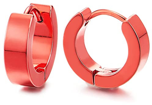 Paar Rot Creolen für Herren Damen, Edelstahl Huggie Ohr Manschette Ohrringe, Fake Piercing
