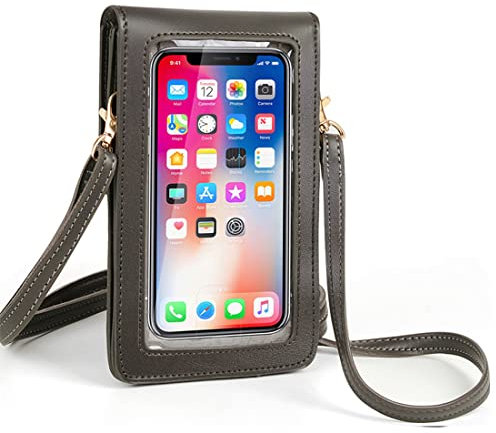 NAOYQ Damen Handy Umhängetasche touchscreen handytasche zum umhängen elegante tasche damen klein schultertasche crossbody geldbörse mit handyfach Verstellbar Abnehmbar Schultergurt grau