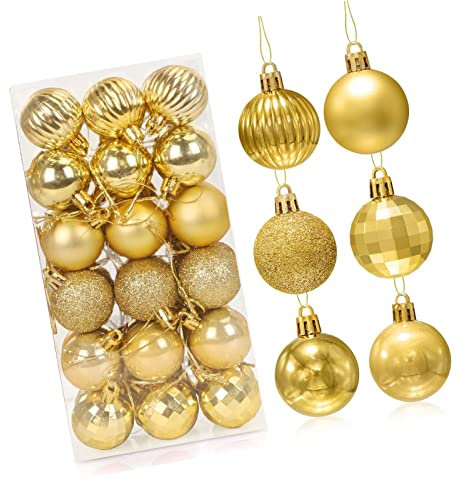 CHAMEEN Weihnachtskugeln Gold 36 Stück, Christbaumkugeln Kunststoff 4cm, Weihnachtsbaum Kugeln, Weihnachtskugeln Baumschmuck Ornamente, Christbaumkugeln Set für Weihnachtsschmuck Party