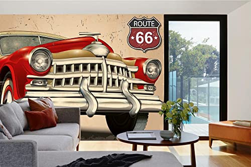 Vlies Fototapete REIFENSERVICE RETRO PLAKAT 375 x 250 cm (inkl. Kleister) - Vlies Tapete, Wandtapete, Wandbilder - Tapete für Wohnzimmer Schlafzimmer, Büro, Küche - Montagefertig