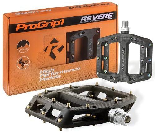 Revere Pro Grip Mountainbike-Pedale, Verbundlager, rutschfeste breite Plattform, leichte Nylonfaser, Fahrrad-Plattform-Pedale, 9/16 Zoll Spindel, austauschbare Öl-Slick-Pins