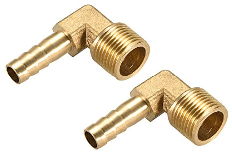 M METERXITY Latón Manguera Espiga Accesorios - 90 Grado Codo Latón 8mm Espiga Reductor Aplicar Agua Combustible (3/8 PT Macho Tubería)