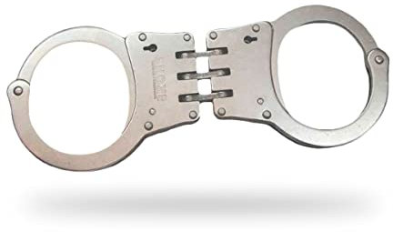 Esposas Policiales Reales - Grilletes de Seguridad de Bisagra con Seguro - Apertura con Llave - Fabricado en Acero Inoxidable - Incluye 2 Llaves - Color: Gris - Shoke