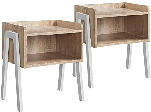 Yaheetech 2er Set Nachttisch Beistelltisch Nachtkommode Nachtschrank, Stapelbarer Sofatisch mit offenem Fach, Schlafzimmer Wohnzimmer, Eiche, 46 x 35 x 52,5 cm