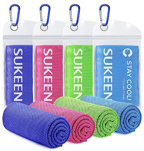 Sukeen Kühlende Handtücher für Hals und Gesicht, 4 Stück, Kühltücher für heißes Wetter (101,6 x 30,5 cm), Kühllappen für Yoga, Sport, Laufen, Workout, Fitnessstudio, Camping, Fitness, Workout und