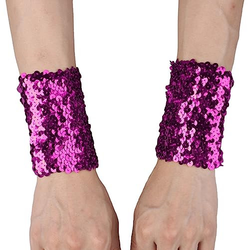 MSemis 1 Paar Damen Glänzende Pailletten Handschuhe kurz Fingerlose Armstulpen Abnehmbarer Wrist Stulpen Stretchy Manschetten Performance Cosplay Kostüm Rose Einheitsgröße