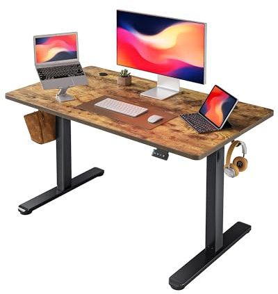 FEZIBO Schreibtisch Höhenverstellbar Elektrisch, 100 x 60 cm Stehschreibtisch mit Memory-Steuerung und Anti-Kollisions Technologie, Schwarzer Rahmen/Braun Tischplatte