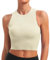 BAYDI Nudi Sport BH Damen ohne Buegel Bustier Abnehmbare Gepolsterte Crop-Tops Hochgeschlossenes Tanktop Yoga Fitness Soft Bra Elfenbeinweiß