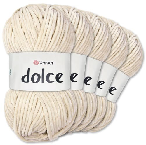 Frida's Wollhaus YarnArt 5 x 100 g Dolce Chenille Wolle Garn Stricken Häkeln Amigurumi 52 Farben (771 | Beige)
