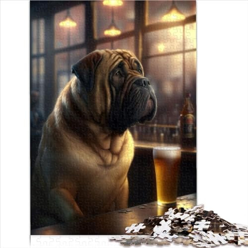 1000 Pieces Puzzles for Adults Mastiff Dog Drinking Beer jigsaw puzzles for adults wooden puzzles Adults Puzzles Gifts (size 75x50cm)