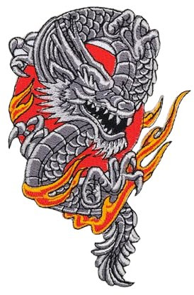 Chinesischer Drache Grau Feuer Aufnäher zum aufbügeln oder aufnähen China Bügelbild Aufbügler für Kleidung gestickter Bügelflicken Applikation Patch Größe 7,0 x 10,8 cm