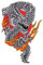 Chinesischer Drache Grau Feuer Aufnäher zum aufbügeln oder aufnähen China Bügelbild Aufbügler für Kleidung gestickter Bügelflicken Applikation Patch Größe 7,0 x 10,8 cm