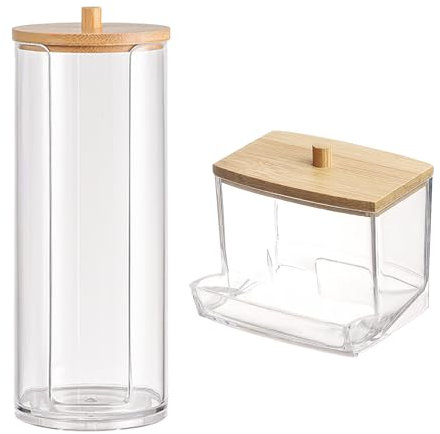 NyxSeat 2 cajas de almacenamiento multifuncional para bastoncillos de algodón y almohadillas, caja de almacenamiento de bambú para cosméticos con tapa, adecuada para el hogar y viajes