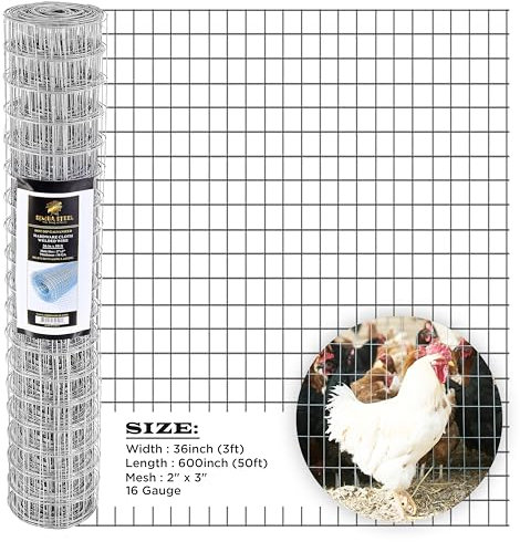 SIMBA STEEL - 36” x 50 FT Hardware Cloth 2 x 3 inch Mesh 16 Gauge, Hot Dip Galvanised Wire Mesh Rust Proof Welded Cage Wire Rolls for Garden, Fence, Pet Enclosures, Gray