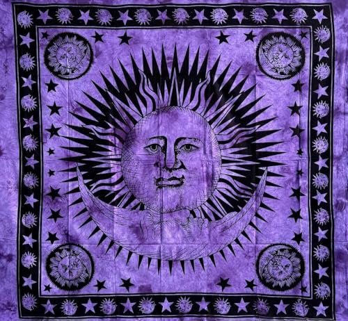 Seamar Copritutto Grande Sole Luna Copridivano, Copriletto Etnico 210x240cm 100% Cotone Telo Mare (Viola)