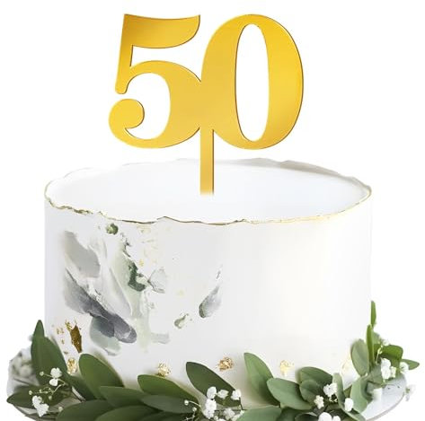 BETESSIN Cake Topper 50 Geburtstag Tortenstecker Torten Deko 50. Jahrestag Acryl Gold 50. Geburtstag Kuchendeko Goldene Hochzeit Cupcake Topper Kuchen Topper Jubiläum Geburtstagstorte Deko