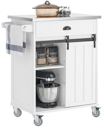 SoBuy Küchenwagen mit Arbeitsplatte Servierwagen mit Rollen Rollwagen Küche Kücheninsel Küchenschrank Weiß BHT ca. 69x92x46cm FKW121-W