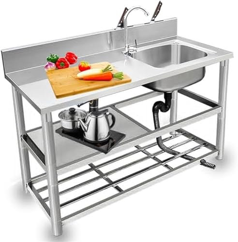 Fregadero comercial de acero inoxidable con protector contra salpicaduras, fregadero industrial independiente de un solo tazón para uso en restaurantes