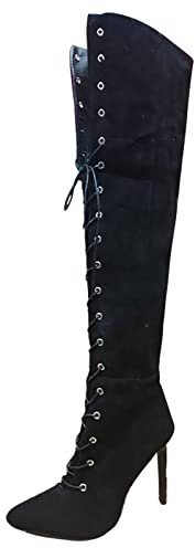 WKAYsIV Stivali Alti Donna sopra Il Ginocchio Pelle Stivali sopra Il Ginocchio con Lacci sul Retro, Donna Stivali Alti Donna sopra Il Ginocchio Tacco A Spillo 39 41.99