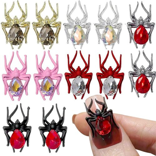 3D Halloween Nail Charms Y2k Accessoires Cartoon Spider Nail Art Charms Spinne Nagel Charms Nägel Set Halloween Deko Strasssteine Nageldesign Zubehör Gothic Spinnen Nagelsteine Nailart Rhinestones