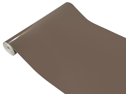 Klebefolie Möbel 45x100 cm | Möbelfolie selbstklebend matt oder glänzend | Einfarbig Klebefolie für Möbel - einfache Anwendung, ideal für die Renovierung von Küche oder Bad | Grau/Braun Glanz