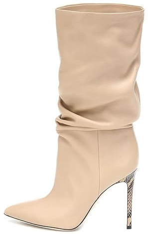 BHGLUZGBY Stivali da Donna a metà Polpaccio con Tacco Alto Scarpe con Tacco Alto Tacchi a Spillo a Punta alla Moda Semplice Versatile,Beige,41