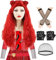 TOMIGO 4 Stück Prinzessin Rot Kostüm Perücke mit geflochtenem Dutt + Schwarze Fischnetz Handschuhe und Gothic Handschuhe