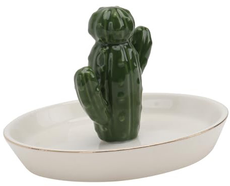 Holibanna Soporte Para Anillos De Cerámica Forma De Cactus Con Diseño Dorado Organizador De Joyas Para Hogar y Exhibición De Anillos Pulseras Collares y Pendientes Regalo Decorativo