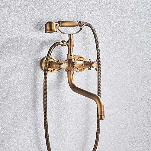 ZDLHGYBS Robinet de Baignoire en Laiton Antique dans Le Mur, mitigeur de Baignoire à Bec Long de 30 cm, Ensemble de Douche de Bain à Long Nez Rotatif en Laiton, douchette en céramique, Bronze Noir B
