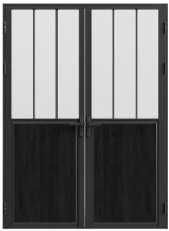 Vente-unique - Bloc porte réversible à deux battants en aluminium et verre trempé dépoli style atelier - 2 x H204 x L83 cm - Noir - ERMELO