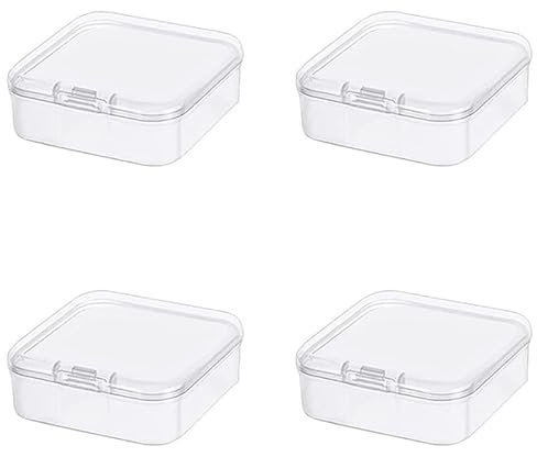 Globellapro 4PCS Square Transparent Plastic Organize,Small Storage Box with Lids,Empty Mini Clear Plastic Storage Containers Box Case for Small Item,6.4 * 6.4 * 2cm
