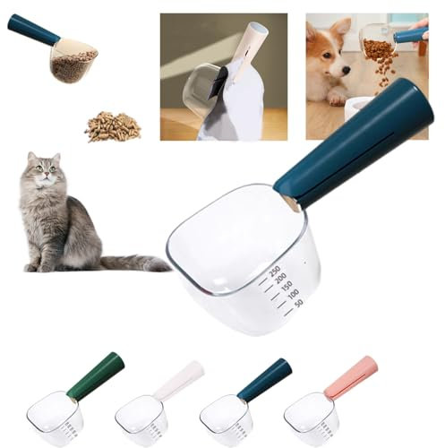 Cuillère Multi-Usage,Cuillère Graduée Transparente,Pelle à Nourriture pour Animaux de Compagnie,doseur croquette,Pelle à Nourriture pour Animaux Domestiques Pelle à Mesurer avec Clip Nourriture