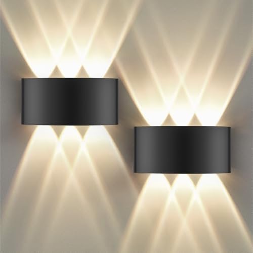 GOOSKI 2 Stück LED Wandleuchte IP65 für Innen und Außen, 6W Wandlampe Up Down mit 6 Lichtquellen, 3000K Warmweiß Außenwandleuchte, Aluminium LED Lampe für Wohnzimmer Schlafzimmer Treppenhaus Flur