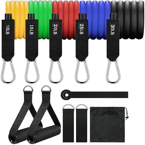 veorkide Set Bande Elastiche Fitness 5 Fasce 10LB-30LB TPE con Maniglie e Cinghie per Allenamento Forza/Yoga/Pilates- Fino a 100LB, Accessori Palestra Casa, Elastico Fitness con Fermata Porta e Sacche