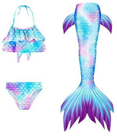 Mädchen Monoflossen mit Cosplay Bikini Set und Flossen Meerjungfrauenflosse Schwimmflossen