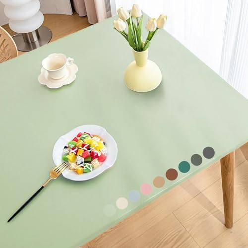 Elastische Tischdecke Rechteckig Abwischbar, Wasserdicht Elastische Tischdecke, Verschleißfest Tischdecke mit Gummizug, Leder/PU Wärmedämmung Spanntischdecke für Küche/Restaurant/Outdoor(Light green,9