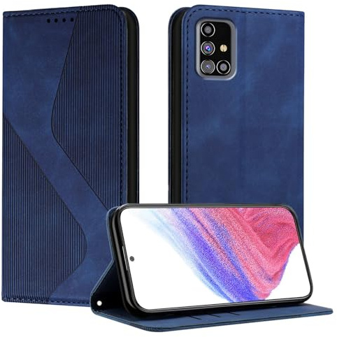 Mo-Somnus Kompatibel mit Samsung Galaxy M31S Hülle, Schutzhülle Samsung M31S, Magnet PU Leder Tasche Handyhülle Klappbar Brieftasche Klapphülle (Blau)