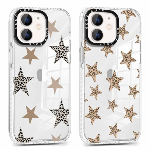 Vxinvnoi 2 Piezas Funda para iPhone 11, Estrella Aesthetic Leopardo Dibujos Carcasa Mujer Niñas Diseño Case, Transparente Suave Silicona TPU Bumper Antichoque Protección Cover para iPhone 11 6,1,01