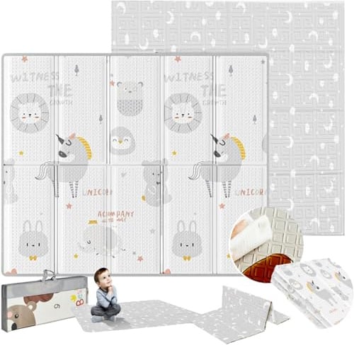 EveryKip Baby-Teppich, gepolstert, faltbar, 180 x 200 cm (1,5 cm dick), Einhorn, doppelseitig, stark gepolsterte Bodenmatte, inklusive Tragetasche, Spieldecke für Kinder