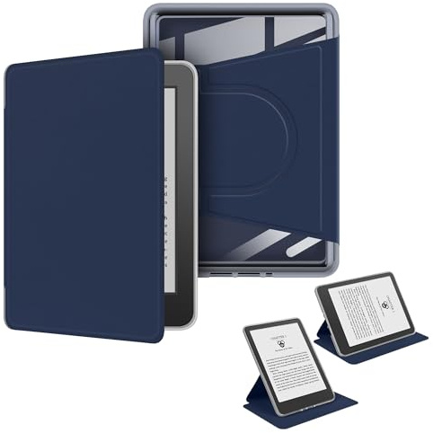 Sakenitly 360° Drehbare 6.8-Zoll-Hülle für Kindle Paperwhite/Signature Edition 11. Generation 2021, Transparente Rückseite, Abnehmbare Magnetische Schutzhülle Mit Verstellbarem Standfuß