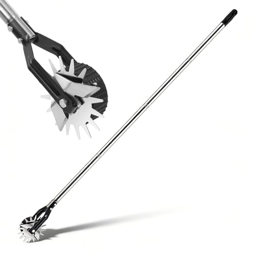 Weciau Rasenkantenschneider mit Stiel, Kantenschneider Rasen mit Einstellbarer Edelstahlgriff, Rasenkantenschneider Manuell mit Rolle, 4-Teiliger Edelstahlgrif, (100-170cm)