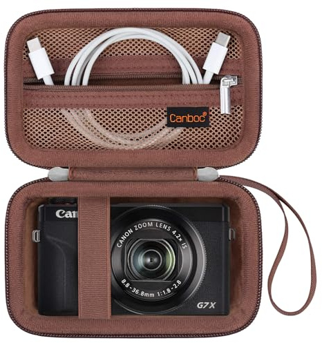 Canboc Carrying Case for Canon PowerShot G7 X Mark III/ G7X Mark II Digital 4K Vlogging Camera, SX740 SX730 Camera Bag, Zipper Mesh Pocket fits USB Cable, Batteries, Brown