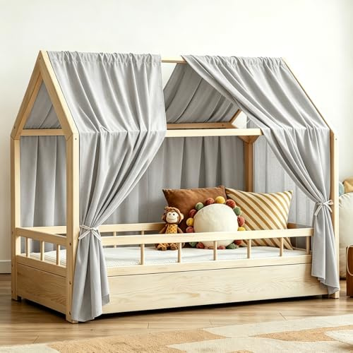 Hausbett Himmel, 2 Stück Betthimmel Hausbett Musselin, Baldachin Kinderzimmer Stoffhimmel für Hausbetten Mädchen Jungen Baldachin Kinderbett Kinderzimmer Deko (Hellgrau, H350 x B135 cm (2er Pack))