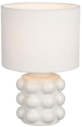 Reality Leuchten Tischleuchte Kate R56481001 | Fuß Keramik Weiß, Schirm Stoff Weiß, exkl. 1x E14 max. 40 Watt, Schnurschalter, Höhe 30 cm