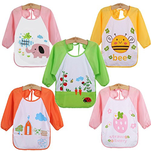 WeiterVor 5-Pack Wasserdicht Babylätzchen Langarmlätzchen mit Auffangschutz 1-3 Jahre (Mädchen 5 Stück)