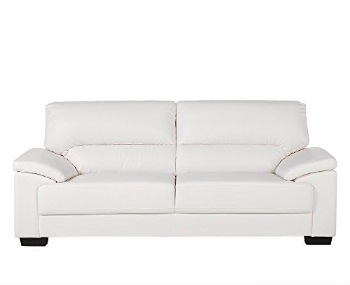 Beliani Klassisches Sofa 3-Sitzer Dicke Armlehnen Kunstleder cremeweiß Vogar