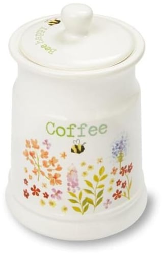Cooksmart Ceramic Coffee Canister, Bee Happy Design | Ceramic storage container, ideal for coffee, tea and sugar, stylish kitchen accessory with practical design