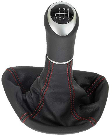 ICT Schaltknauf Schalthebel Schaltsack Schaltmanschette Leder, 6 gang kompatibel mit: Mercedes V – Class 2003-2010 / Vito W639 Bj. 2003-2010 / Viano 2003-2010 (A Naht rot)