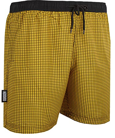GUGGEN Mountain Badehose für Herren Schnelltrocknende Badeshorts Style-6 mit Kordelzug Beachshorts Boardshorts Schwimmhose Männer kariert Farbe Lemon XL