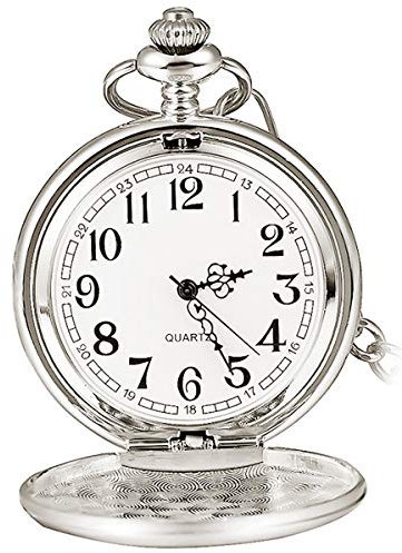 Smooth Vintage Steel Quartz Pocket Watch Classic Fob Pocket Watch with Short Chain for Men Women - Gift for Birthday Anniversary Day Christmas Fathers Day